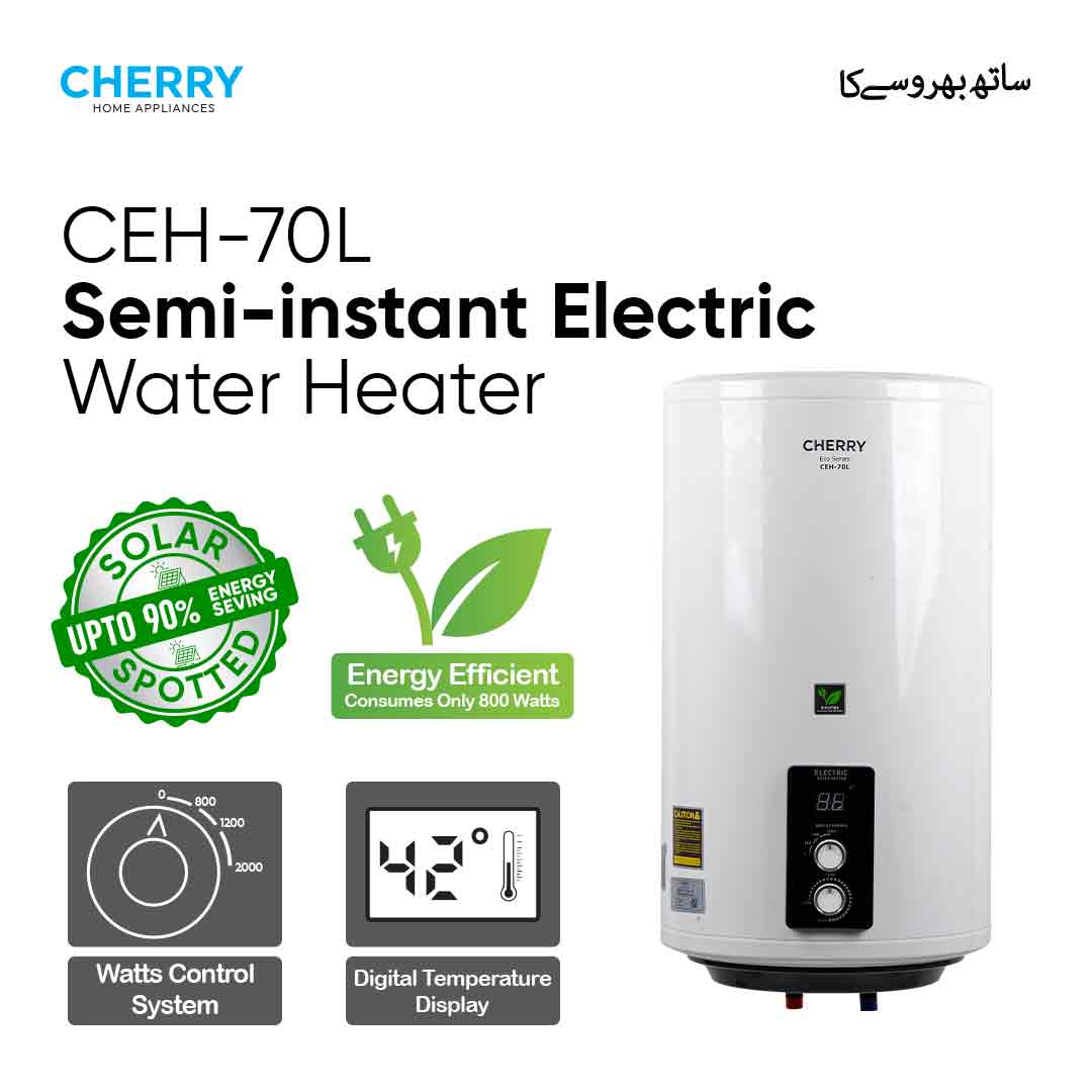 Cherry ECO Series CEH-70L Electric Water Heater | Digital Watt Control & Temperature Control, Inverter Energy Saving Geyser