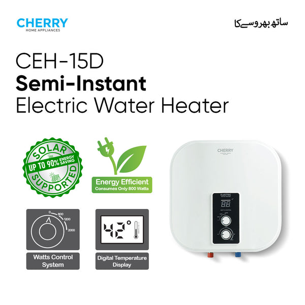 Cherry INVERTER Series CEH-15L Electric Water Heater | Digital Watt Control & Temperature Control, Inverter Energy Saving Geyser