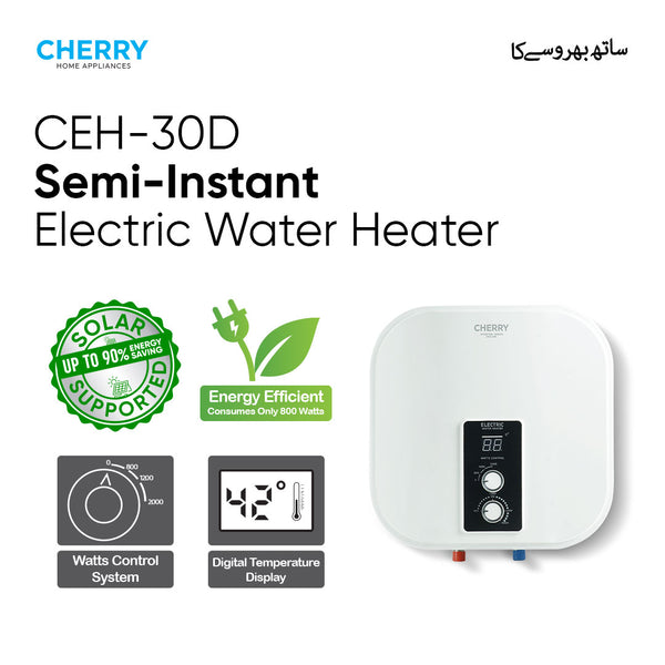 Cherry INVERTER Series CEH-30L Electric Water Heater | Digital Watt Control & Temperature Control, Inverter Energy Saving Geyser