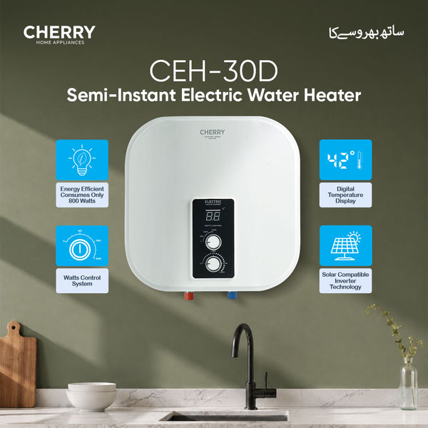 Cherry INVERTER Series CEH-30L Electric Water Heater | Digital Watt Control & Temperature Control, Inverter Energy Saving Geyser
