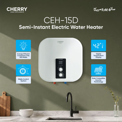 Cherry INVERTER Series CEH-15L Electric Water Heater | Digital Watt Control & Temperature Control, Inverter Energy Saving Geyser