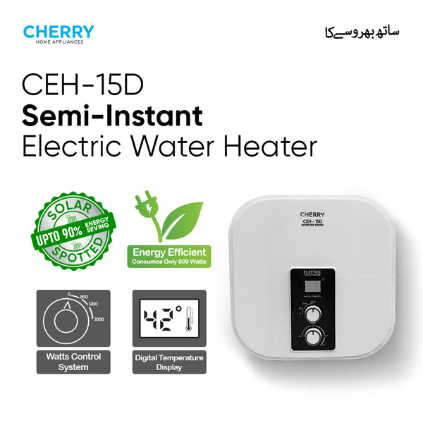 Cherry INVERTER Series CEH-15L Electric Water Heater | Digital Watt Control & Temperature Control, Inverter Energy Saving Geyser