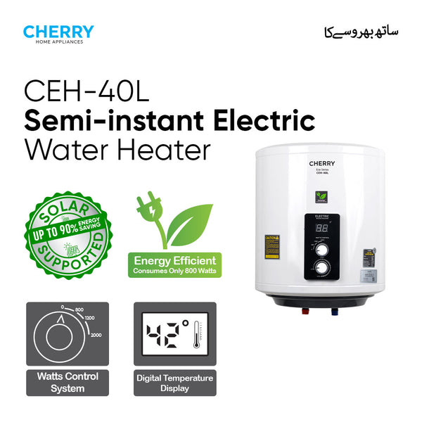 Cherry ECO Series CEH-40L Electric Water Heater | Digital Watt Control & Temperature Control, Inverter Energy Saving Geyser
