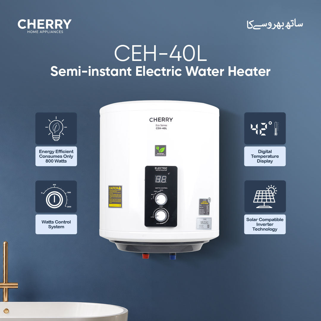 Cherry ECO Series CEH-40L Electric Water Heater | Digital Watt Control & Temperature Control, Inverter Energy Saving Geyser