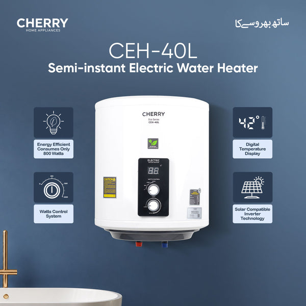 Cherry ECO Series CEH-40L Electric Water Heater | Digital Watt Control & Temperature Control, Inverter Energy Saving Geyser