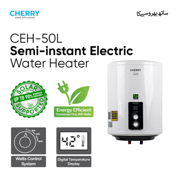 Cherry ECO Series CEH-50L Electric Water Heater | Digital Watt Control & Temperature Control, Inverter Energy Saving Geyser