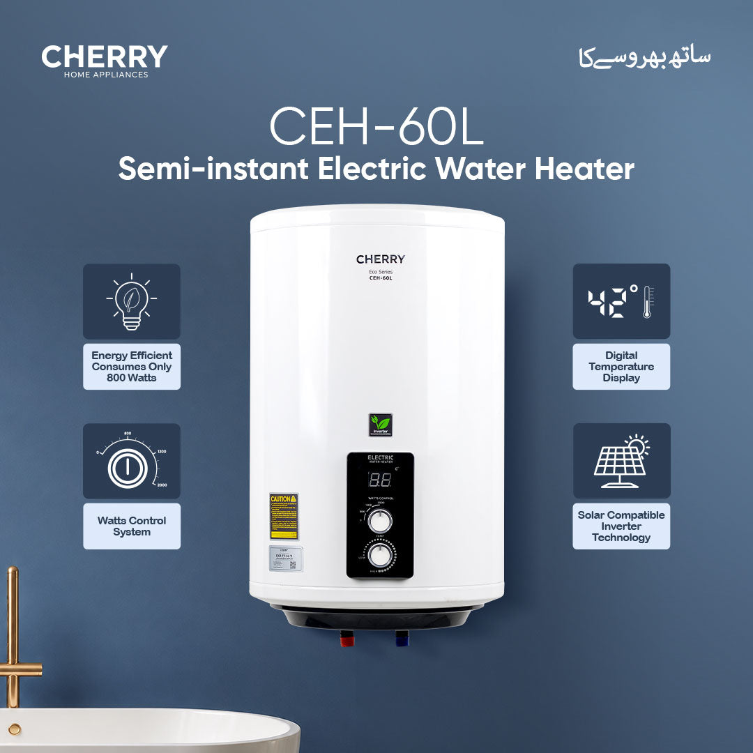Cherry ECO Series CEH-60L Electric Water Heater | Digital Watt Control & Temperature Control, Inverter Energy Saving Geyser