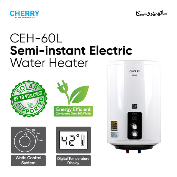 Cherry ECO Series CEH-60L Electric Water Heater | Digital Watt Control & Temperature Control, Inverter Energy Saving Geyser
