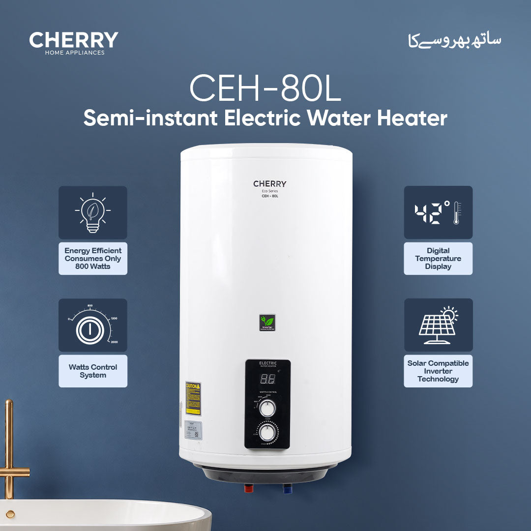 Cherry ECO Series CEH-80L Electric Water Heater | Digital Watt Control & Temperature Control, Inverter Energy Saving Geyser