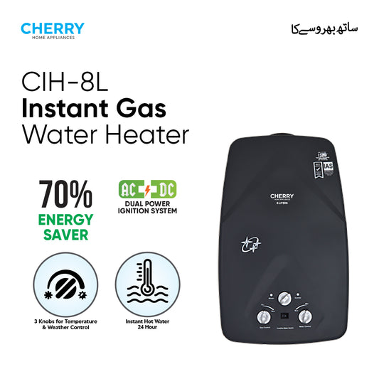 Instant Gas Water Heater 8 Liters – Dual Ignition (Battery + Adapter), Pure Copper Heat Chamber – LPG & Natural Gas