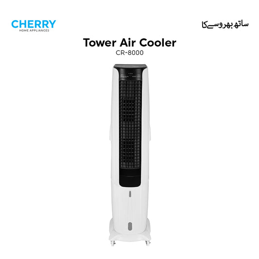 Cherry CR-8000 Tower Air Cooler – Solar Compatible, Low Power Energy Saving, Remote Control & Touch Panel, 6 Speed Silent Fan, Portable AC Cooler