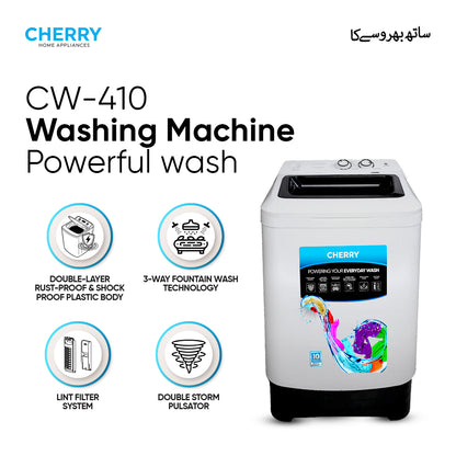 Cherry CW-410 10KG EZ Tray Semi Automatic Washing Machine – Shower Wash, Double Storm Pulsator, Energy Saving Motor (10 Years Warranty)