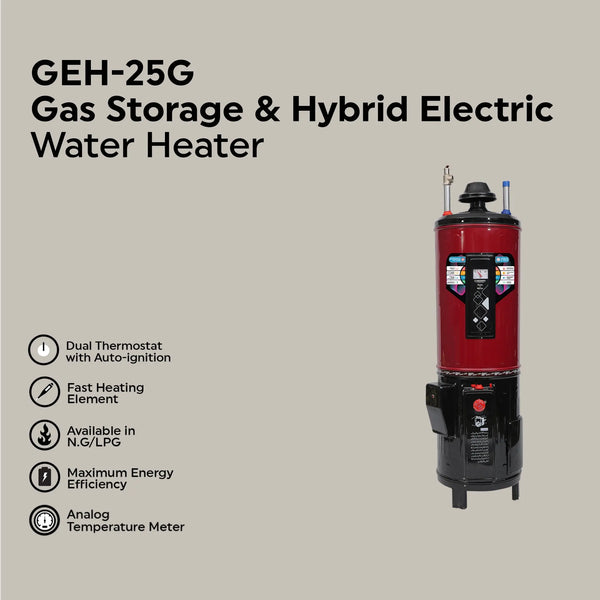 Water Heater GEH-25 Gallon Hybrid Electric + Gas Auto Ignition Cherry Home Appliances