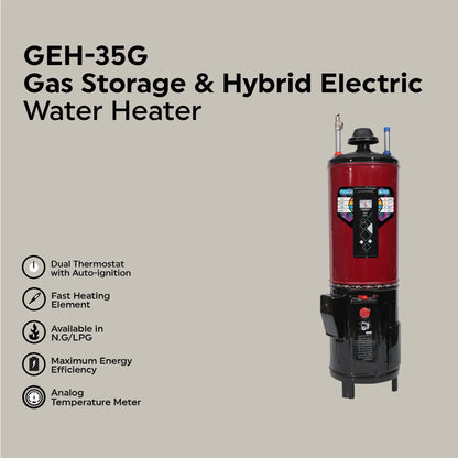 Water Heater GEH-35 Gallon Hybrid Electric + Gas Auto Ignition Cherry Home Appliances