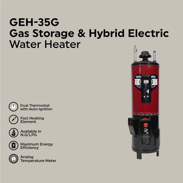 Water Heater GEH-35 Gallon Hybrid Electric + Gas Auto Ignition Cherry Home Appliances