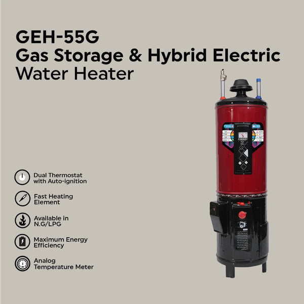 Water Heater GEH-55 Gallon Hybrid Electric + Gas Auto Ignition Cherry Home Appliances