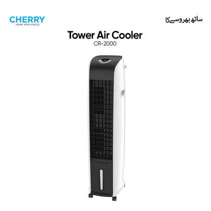 Cherry CR-2000 Tower Air Cooler with Remote Control, 3 Speed Fan, 24Hr Timer, Honeycomb Cooling Pads, Low Power Energy Saving Portable Air Cooler