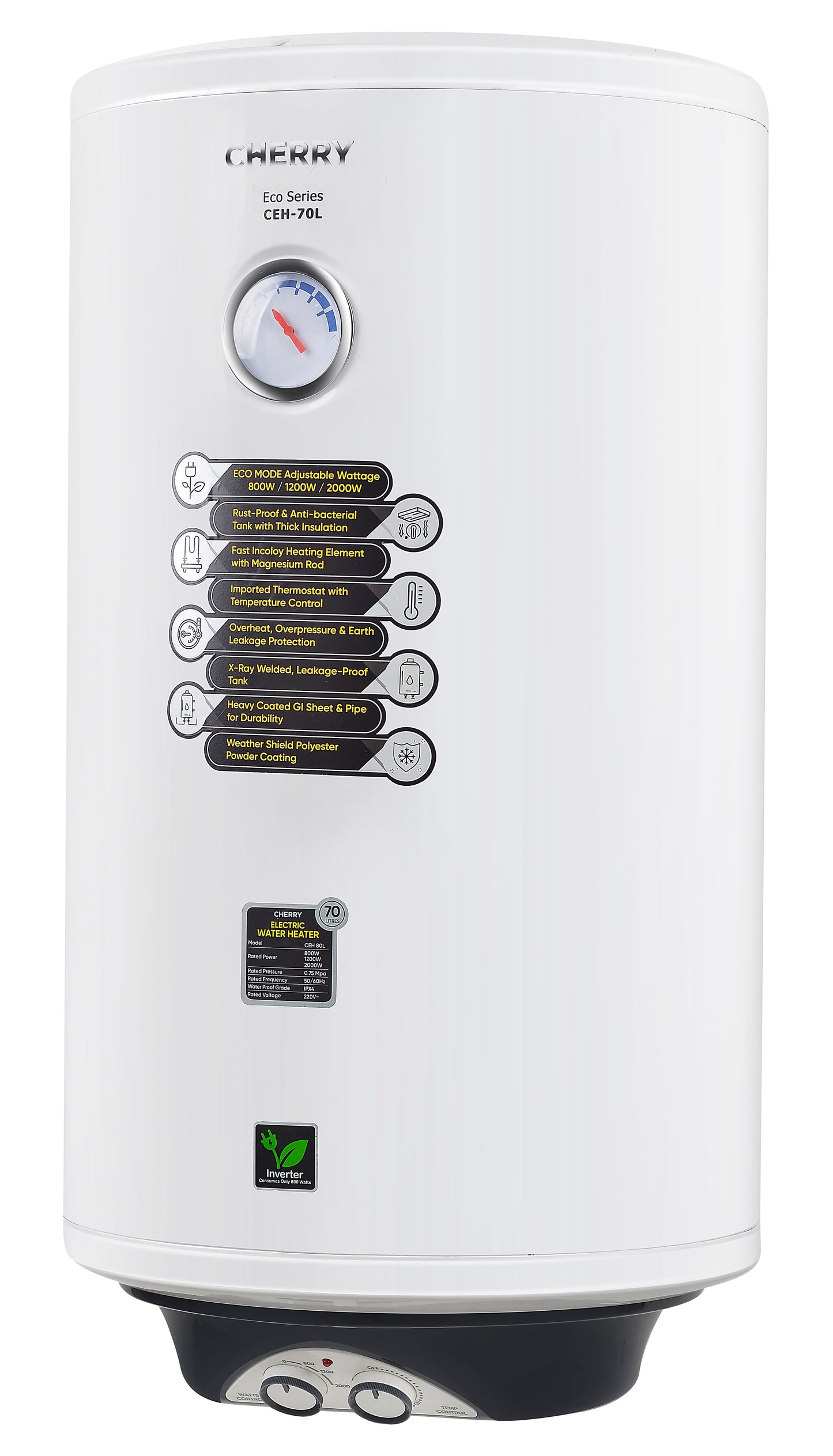 Cherry CEH-70L Water Heater | 70 Liter Inverter Geyser with Watts Control