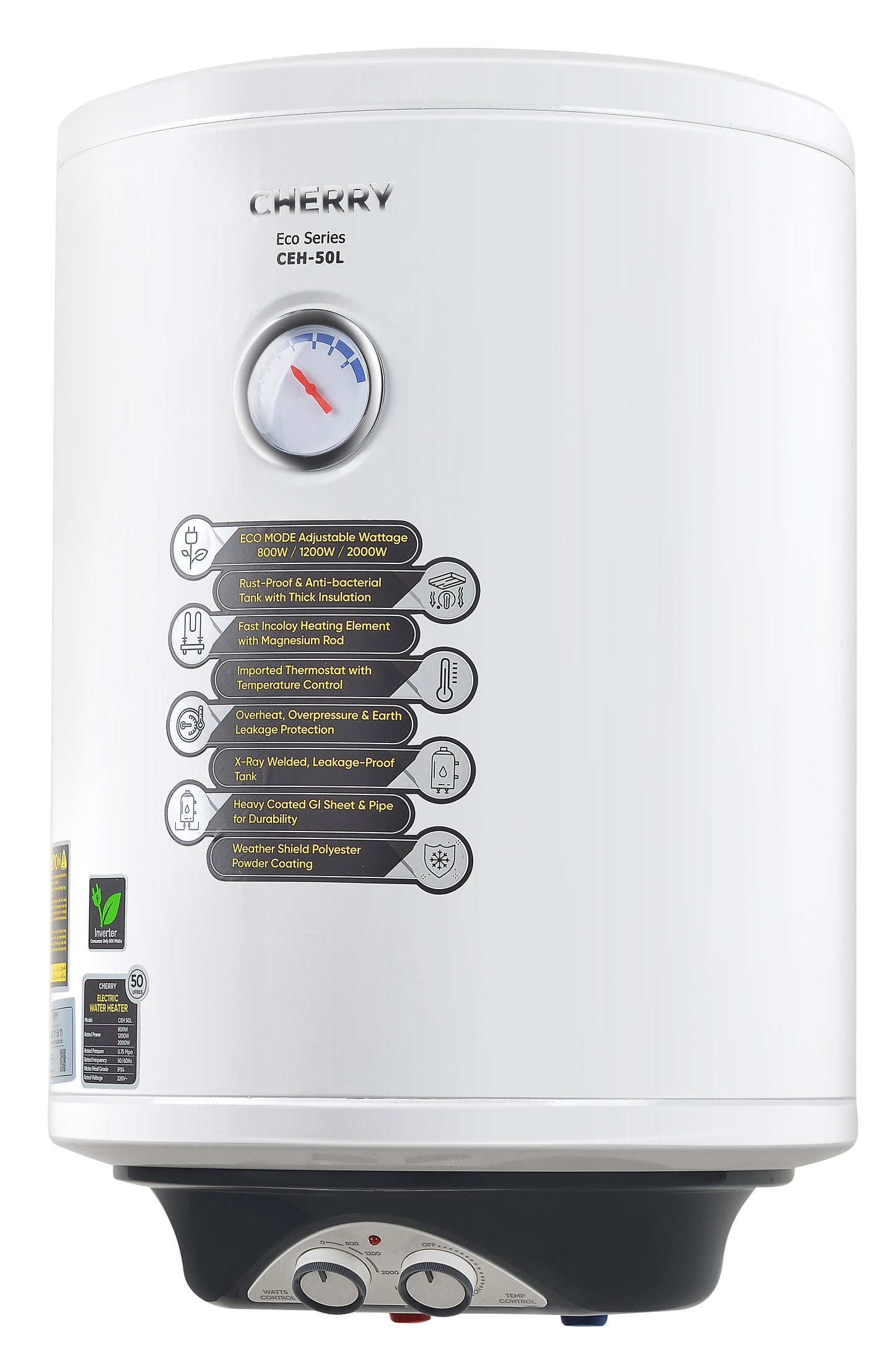 Cherry CEH-50L Water Heater | 50 Liter Inverter Geyser with Watts Control