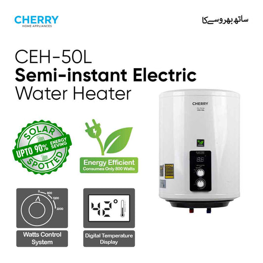 Cherry ECO Series CEH-50L Electric Water Heater | Digital Watt Control & Temperature Control, Inverter Energy Saving Geyser