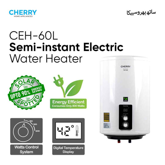 Cherry ECO Series CEH-60L Electric Water Heater | Digital Watt Control & Temperature Control, Inverter Energy Saving Geyser